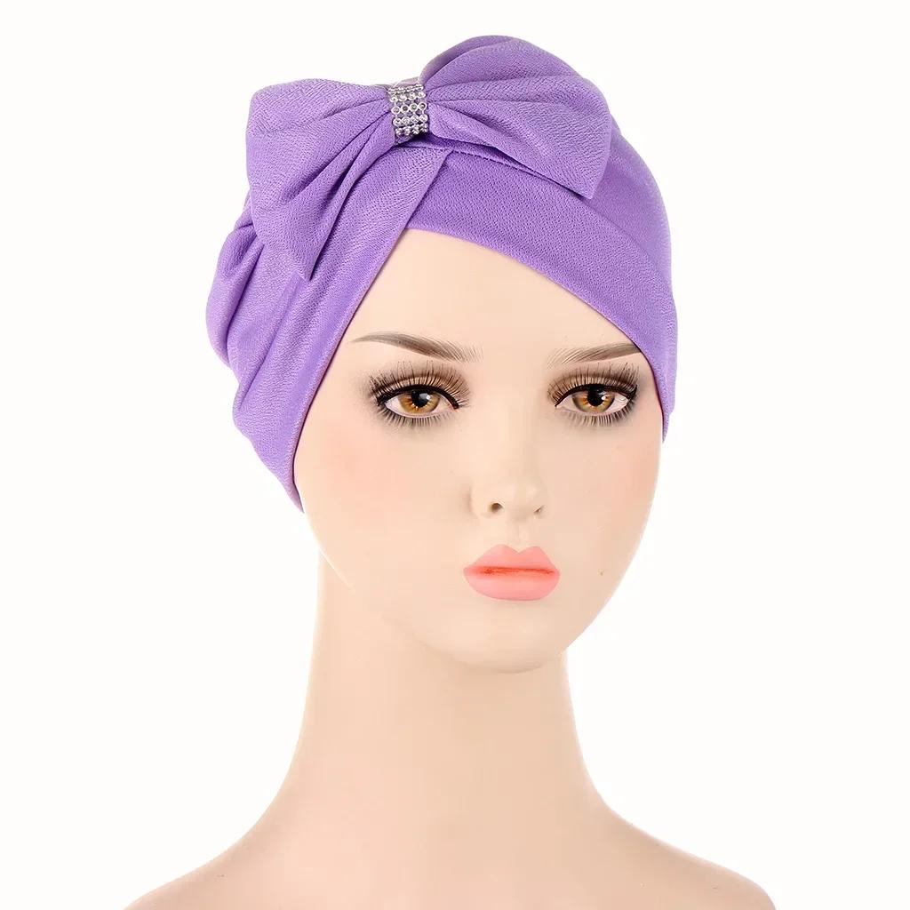 Bowknot Turban Indian Women Muslim Hijab Stretch Chemo Cap Cancer Hat Hair Loss Cover Head Scarf Wrap Beanies Bonnet Headwear