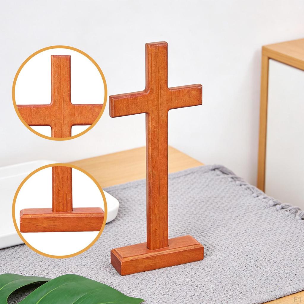 Standing Cross for Table Home Decoration Double Sided Display Catholic Wooden Collectible Pary