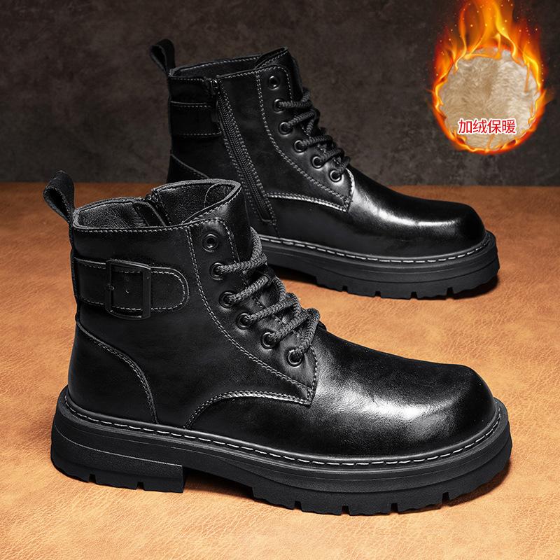 

2025 winter new Martin boots men s leather high-top tooling boots trendy retro velvet warm men s boots fashion 45