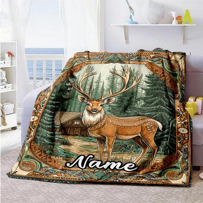 Elk Forest Customize Your Name Blanket Throw Personalized Blanket Ultra-Soft Great for Living Room Office Livingroom Bed Four Seasons Universal