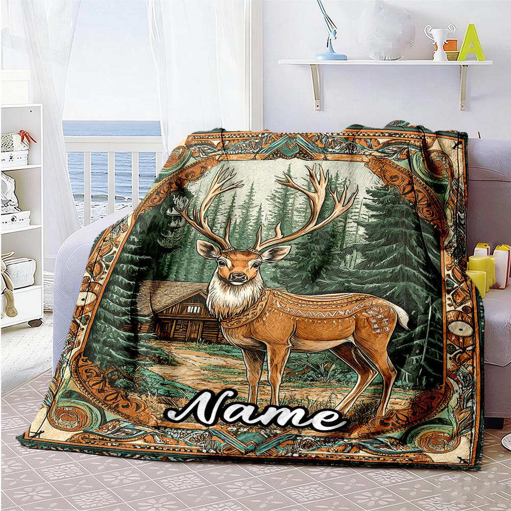 Elk Forest Customize Your Name Blanket Throw Personalized Blanket Ultra-Soft Great for Living Room Office Livingroom Bed Four Seasons Universal