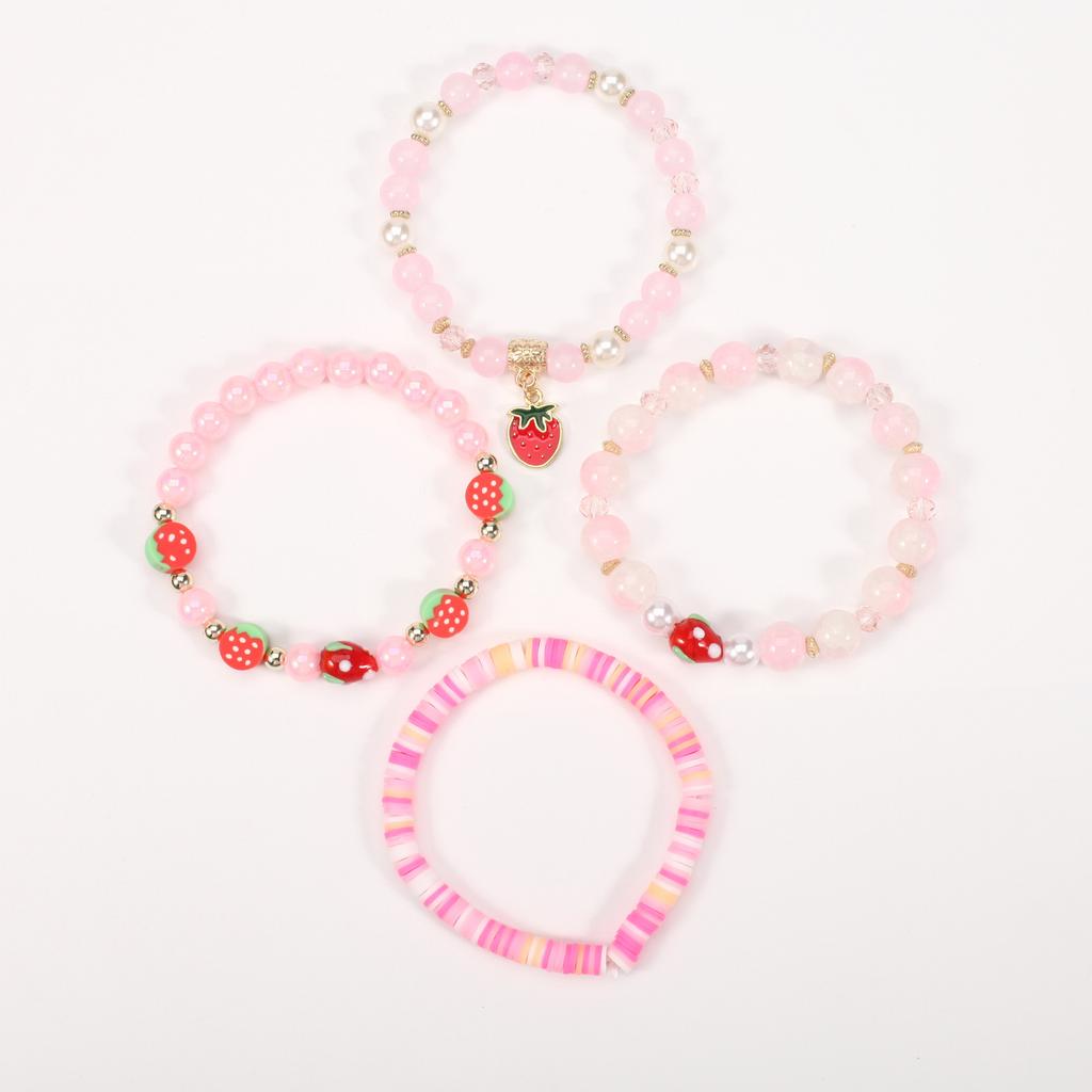 Strawberry Pendant Pink Beads Multilayer Stretch Bracelet Cute Fruit Hand Decoration Gift for Women