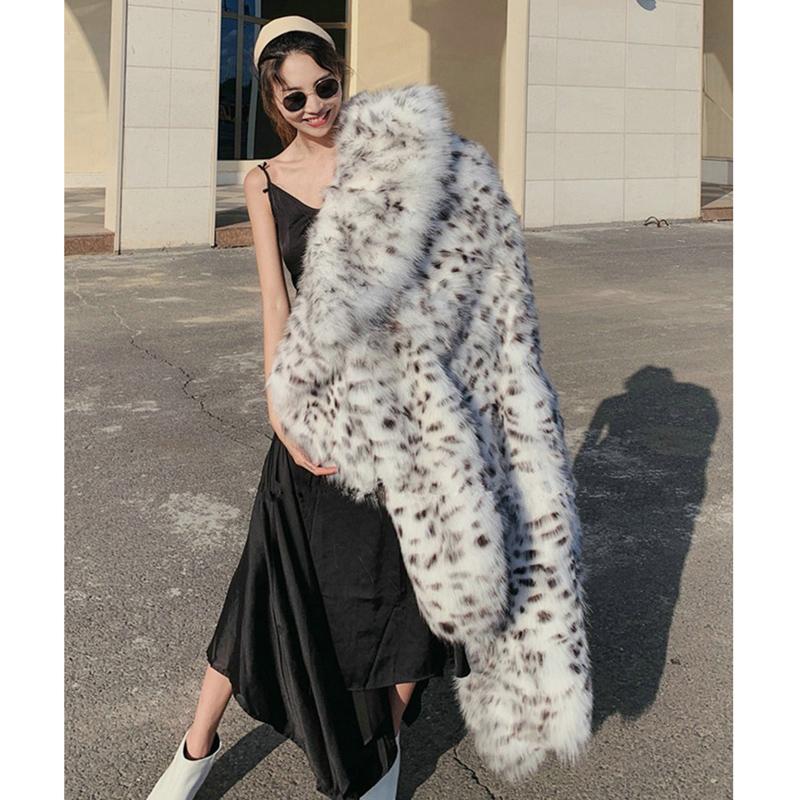 FiveFive Women's Winter Imitation Fox Fur Young Leopard-print Fur Coat Long Knee-length Mink Coat
