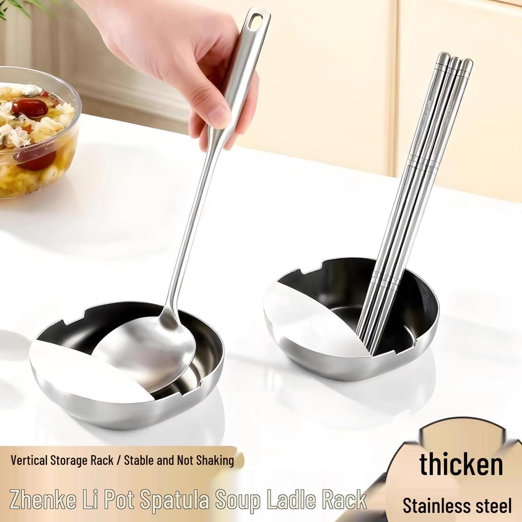 Stainless Steel Kitchen Rack: Anti-Scalding, Heat-Resistant Ladle, Spatula & Pot Lid Holder.