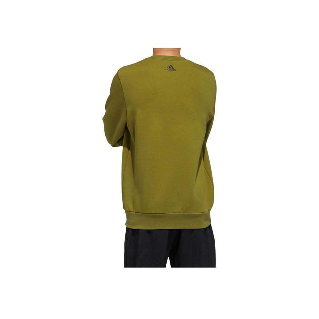 Adidas Solid Color Logo Print Long Sleeve Pullover Sweatshirt Men Tops Green GP1858