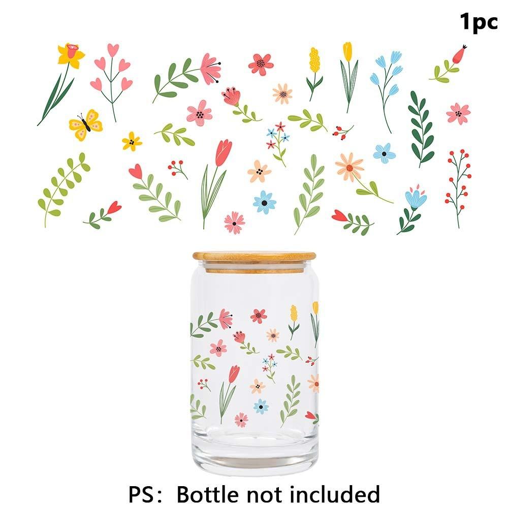 Glas Wasserbecher mit frischen Blumenpflanzen-Serie Kristall Transferaufkleber zur Heimdekoration