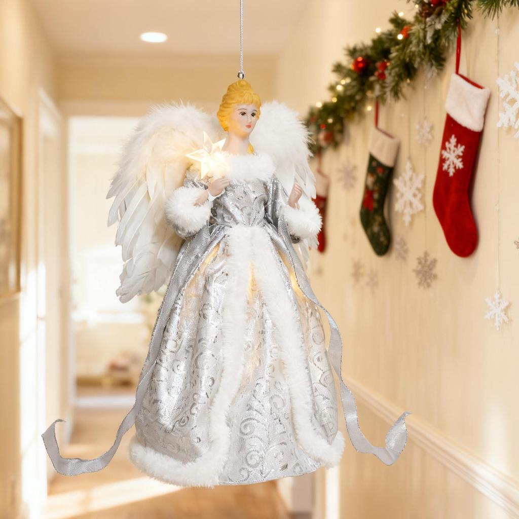 Christmas Tree Toppers Christmas Angel Pendants With Light Lighted White Tree Topper Decoration For Holiday Living Room Outdoor