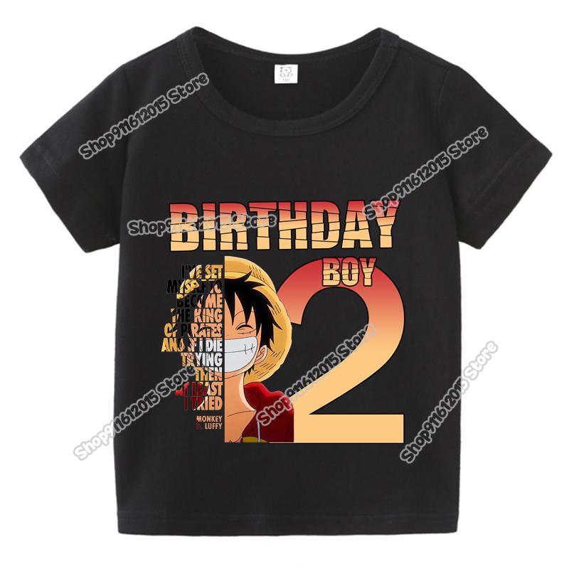 Anime One Piece Boy Number T Shirt Luffy Birthday Clothes Children Short Sleeve Tee Shirts Cartoon Print Summer Toddler Tops