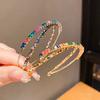 Geometric Zircon Metal Open Cuff Bracelet With Sparkling Stones For Women Fashion Jewelry