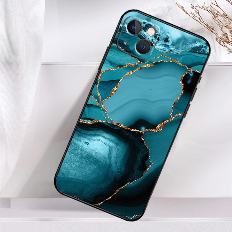Teal Blue Gold Agate Marble Shockproof Case For iPhone 17 Pro Max 11 14 15 16 Plus 12 13 Mini 16e 17 Air Phone Cover