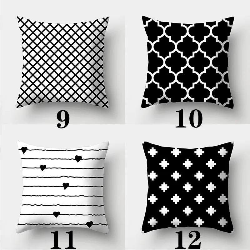 Black And White Pillowcase 45Cmx45Cm Square Sofa Pillow Cover Stripes Leaves Pattern Cushion Cover
