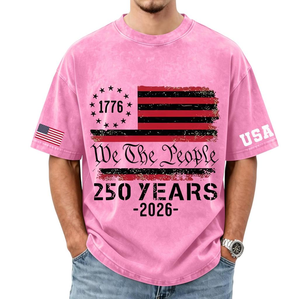 Men's Loose and Casual Flag Letter Print T-shirt - Men's Trendy Washed Short-sleeved Top