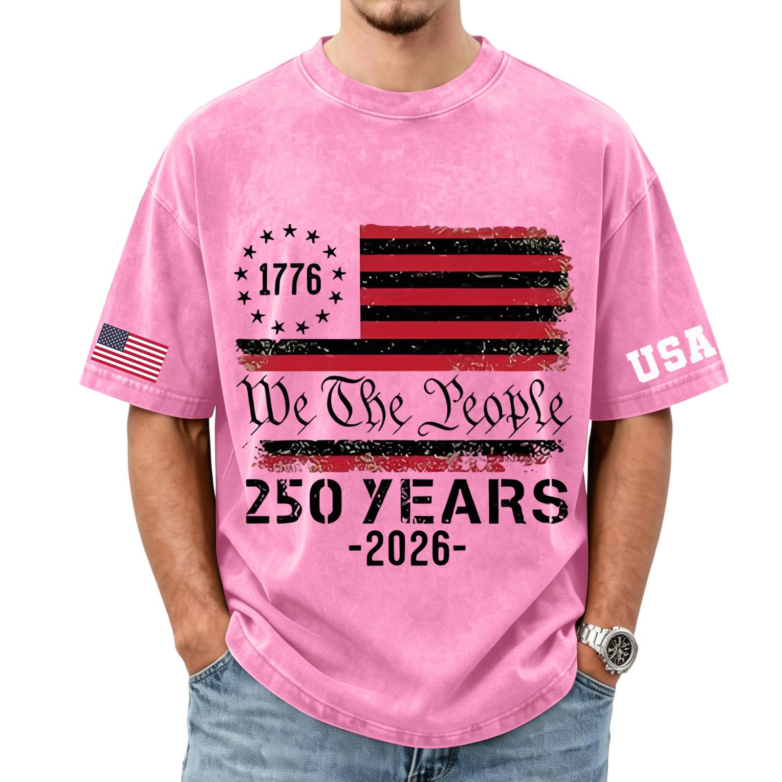 Men s loose and casual flag letter print T-shirt - Men s trendy washed short-sleeved top XXXL
