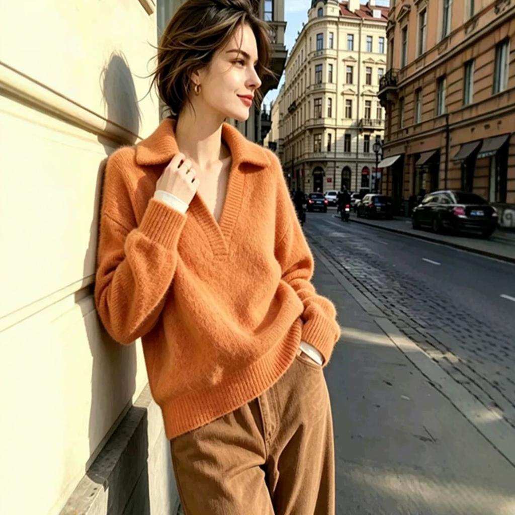 2026 Amazon sweater jacket European and American autumn new classic women's clothing V-neck casual loose knitted sweater