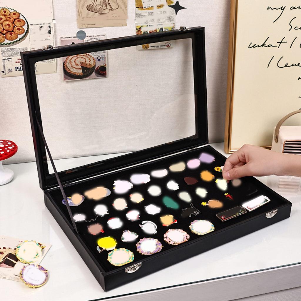 1pc Badge display box with transparent dust cover, brooch and collectible jewelry box, black large capacity jewelry box