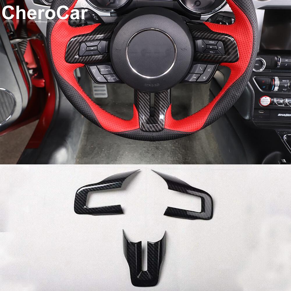 Carbon Fiber Interior Steering Wheel Cover Trim for Ford Mustang 15+ Accessories