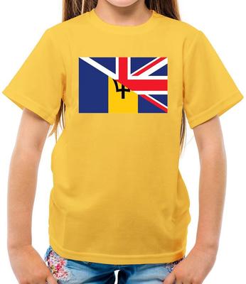 Half Flag Barbados Union Jack - Kids T-Shirt - UK Flags Bridgetown Britain
