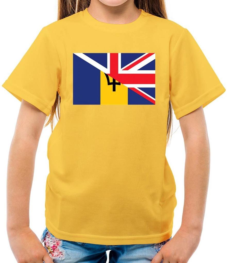 Half Flag Barbados Union Jack - Kids T-Shirt - UK Flags Bridgetown Britain