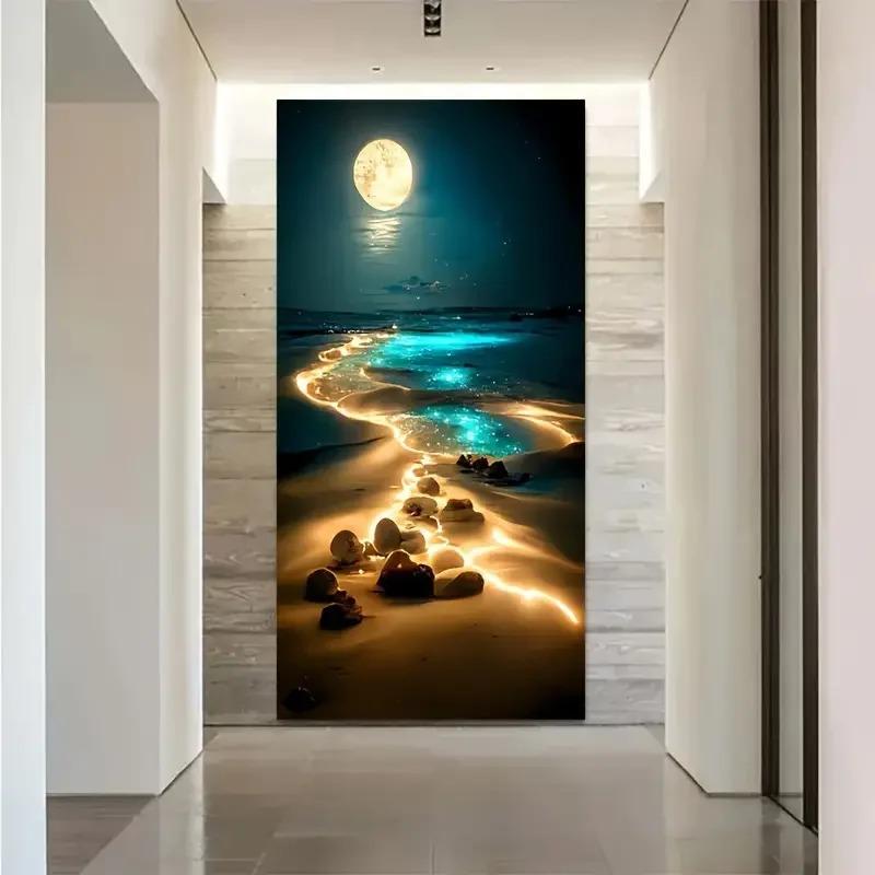 Mond Meereslandschaft Ölgemälde Zimmer Schlafzimmer Dekorative Wandmalerei Schlafzimmer Hintergrund Wandkunst Ästhetische Dekoration Poster