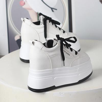 Fashion 12CM Genuine Leather Platform Sneakers Wedge Shoes  Women Breathable Sneakers Autumn Casual Shoes Hidden Heel Zapatillas Mujer