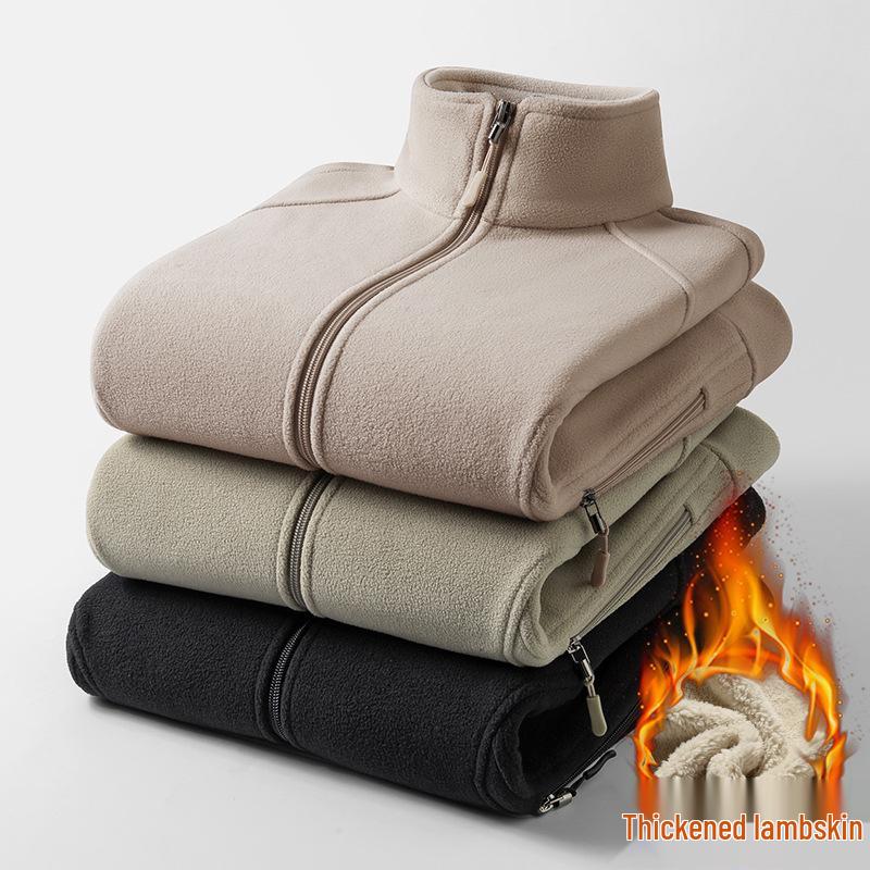 Men's Large Fleece Jacket: Warm Lined, Thickened for Autumn and Winter - Perfect for Middle-Aged Dads.