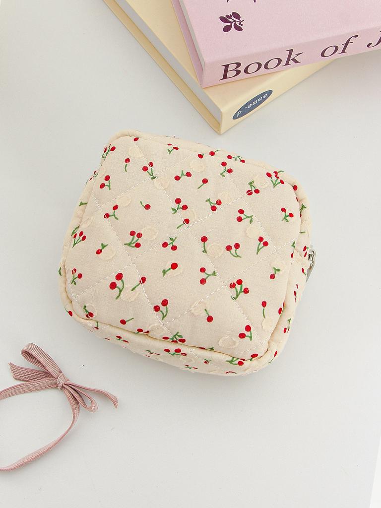 Cherry Bow Makeup Pouch for Women Napkin Sanitary Pad Storage Bag Organizer Pouch for Tampons Teens Female Cosmetic Bags