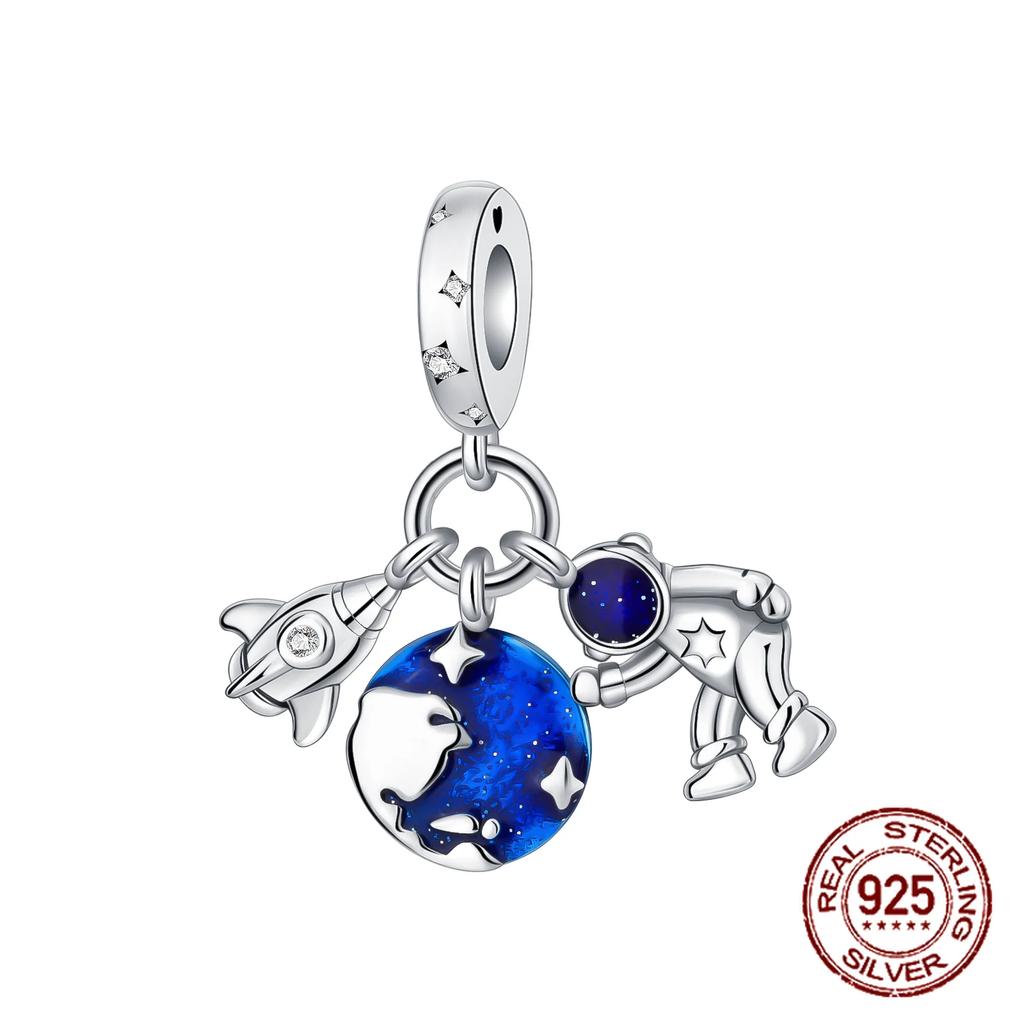 New Copper Blue Astronaut Planet Ocean Dolphin Charm Bead Fit Bracelet Women Jewelry Diy Gift