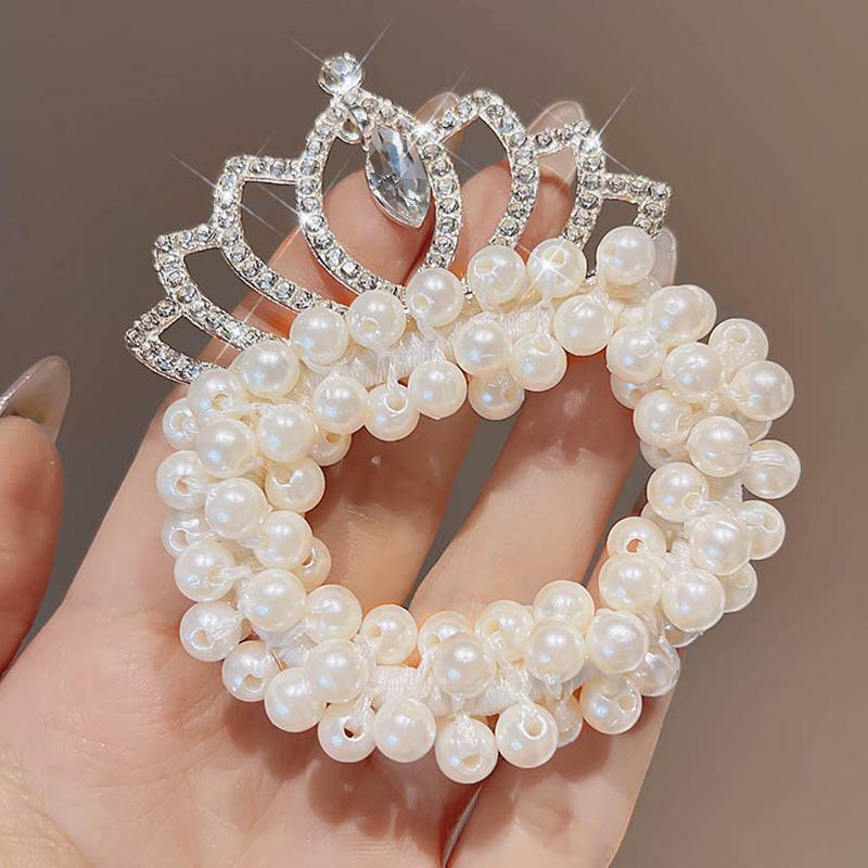 Pearl Princess Crown Hair Band Baby High Elastic Ball Head Hair Rope Head Rope Rubber Band Head Flower Headgear
