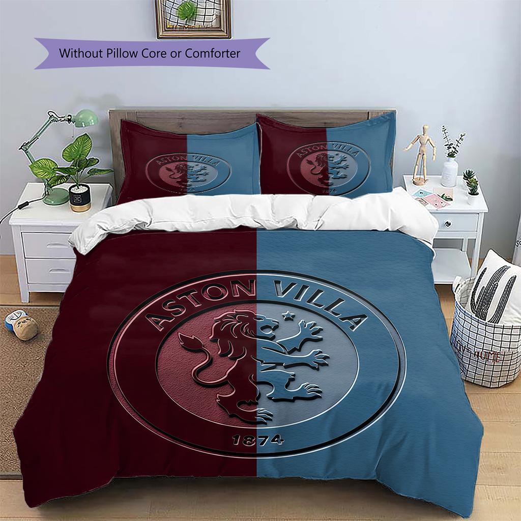 Set Copripiumino con Fantasia Aston Villa F.C Decorazione per la Casa Regalo (1 * copripiumino + 2 * federe senza imbottitura)