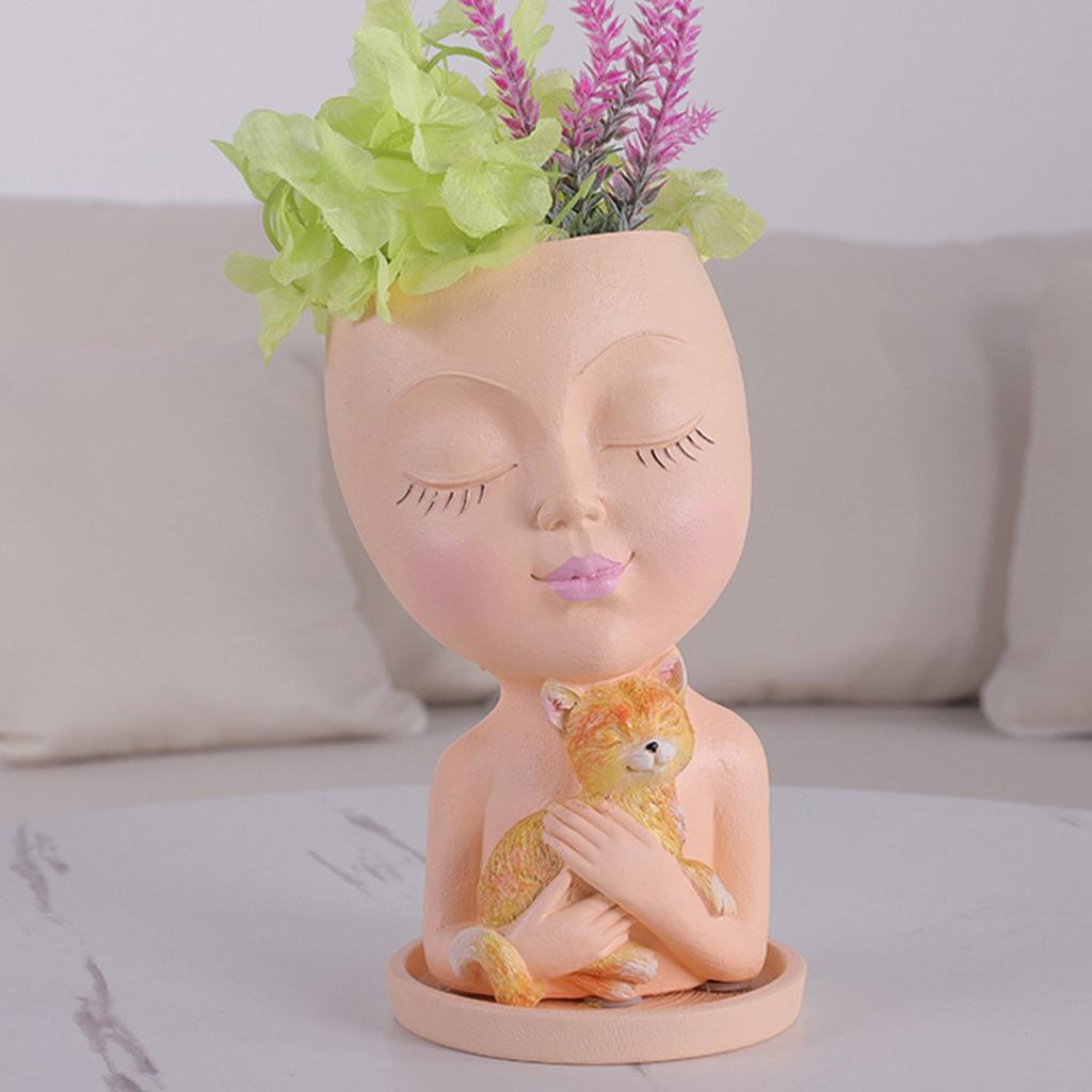 Resin Girl Flower Arrangement Vase Desktop Storage Figure Face Sculpture Vases Handicraft Holiday Gift Home Decor for Courtyard