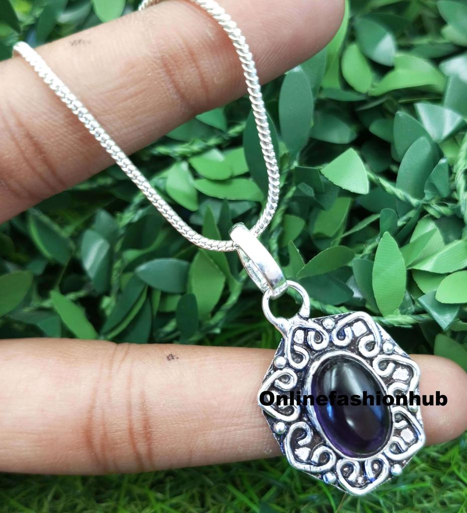Amethyst Gemstone 925 Sterling Silver Plated Love Pendant FPD-P102