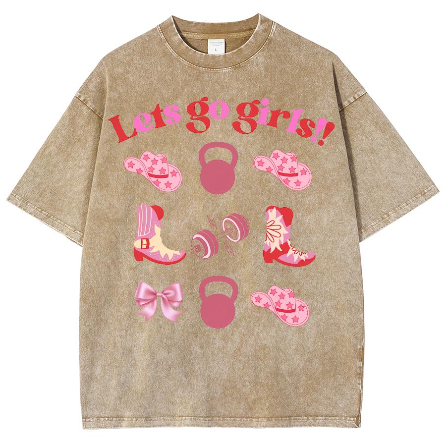 Mädchenhaftes Rosa Schleifendruck Damen T-Shirt Gewaschenes Denim Oversize Kurzarm Jugendmode Niedliches Süßes Oberteil Sommer