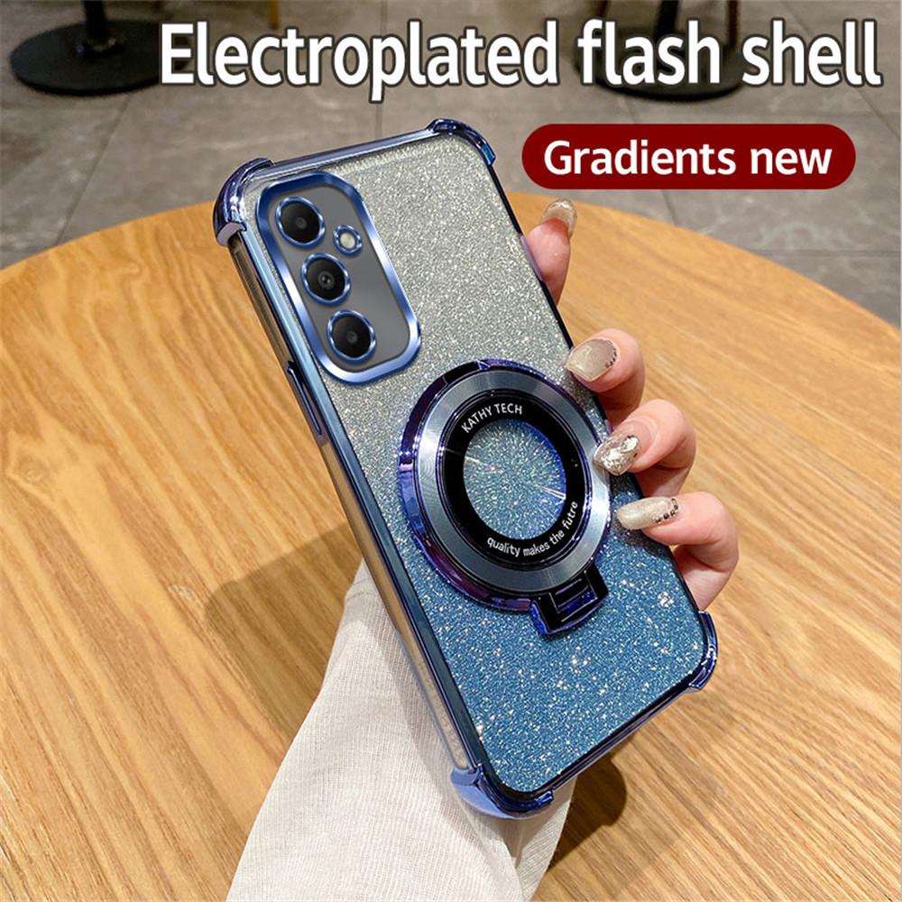 Luxury Glitter Plating With Holder Case For Samsung A06 A16 A05S A15 A25 A35 A55 A04 A14 A24 A34 A54 Soft Shockproof Stand Cover