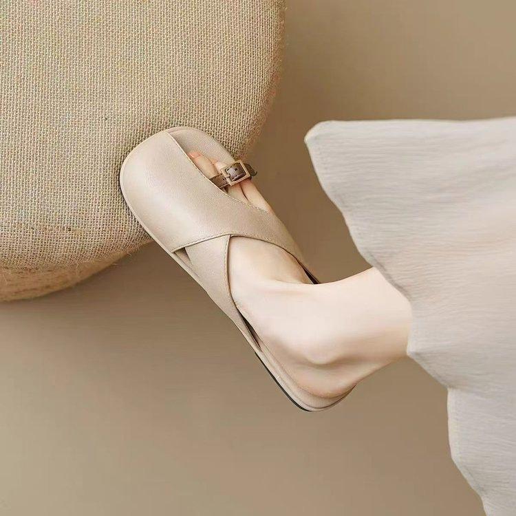 French soft-soled bag head half-drag women's spring and summer outer wear 2025 new office lazy leather drag flat-soled sandals women's shoes