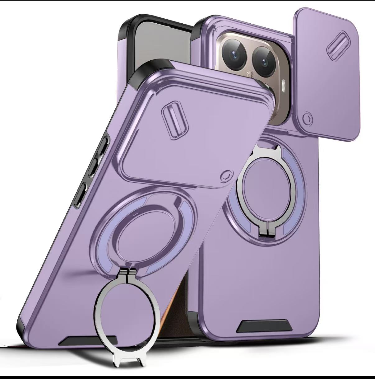 Armor Shockproof Magnetic Ring Stand Holder Phone Case For Xiaomi 15T 15T Pro Luxury orange Purple Camera flip Protection Cover