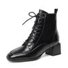 Fashion 2024 New Autumn Women Boots Genuine Leather Shoes for Women Square Toe Chunky Heel Shoes Lace-up Chelsea Ankle Boots Western