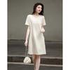 Demana Summer Elegant Handmade Bow Short Sleeve Shift Midi Dress