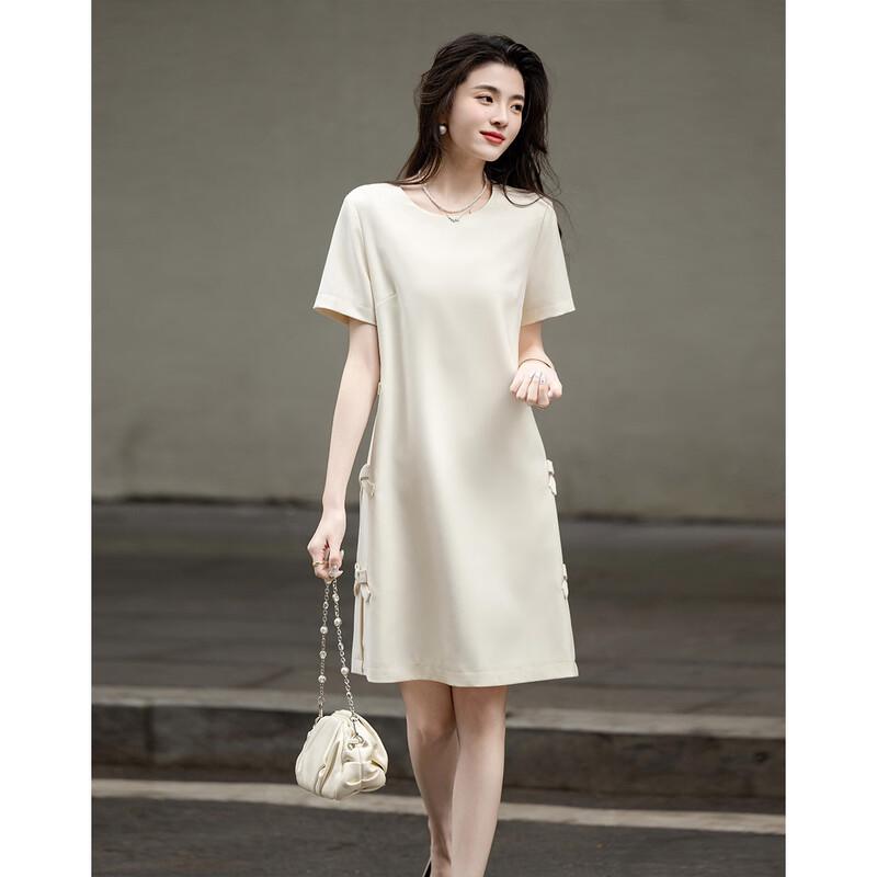 Demana Summer Elegant Handmade Bow Short Sleeve Shift Midi Dress