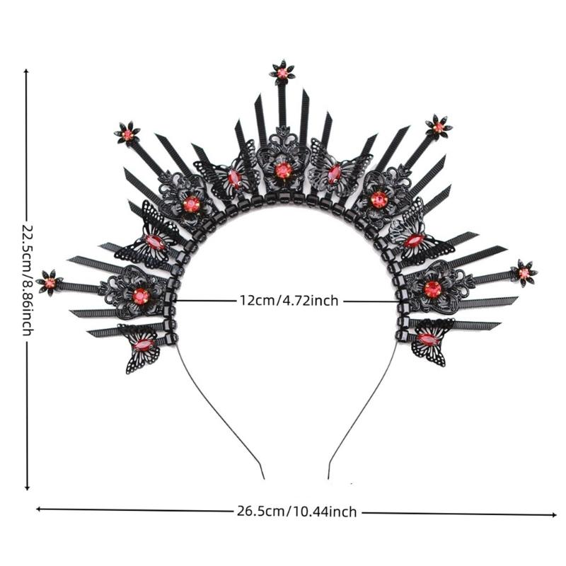 Unique Gothic Style Crown Hairband Luxurious Gothic Crown Hairpiece with Butterfly Embellishment For Special Event
