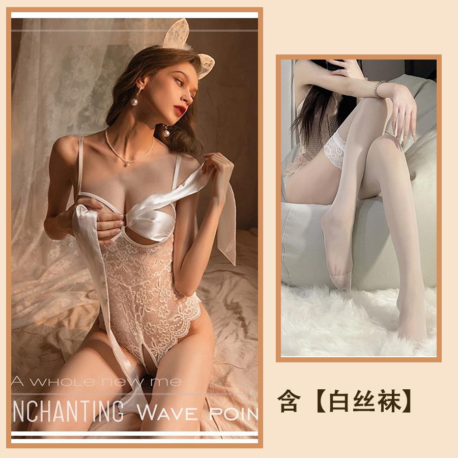 Sex Underwear Bow Suspender One-piece Open File Lace Sexy Temptation Large Size Free Pajamas Women's Suit