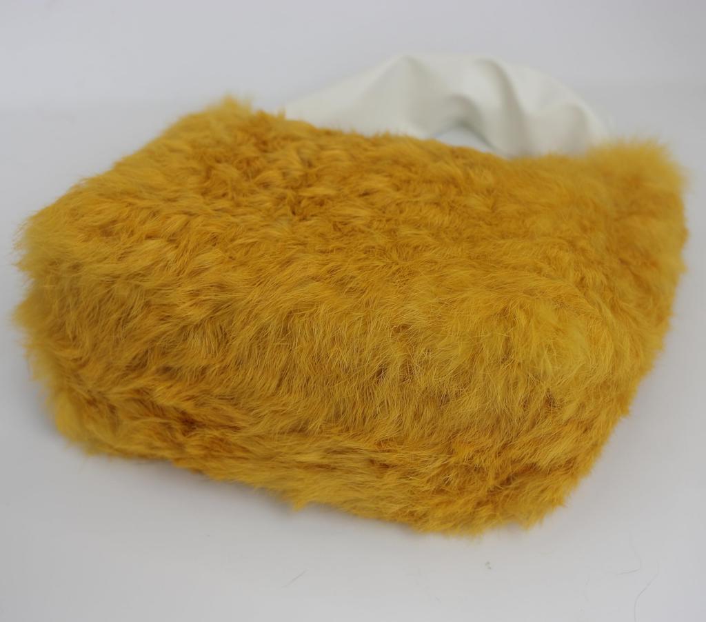 Fosrion Genuine Rabbit Fur Mini Handbag – Curly Karakul Design Women's Fur Bag, Available In 5 Colors (Mustard)