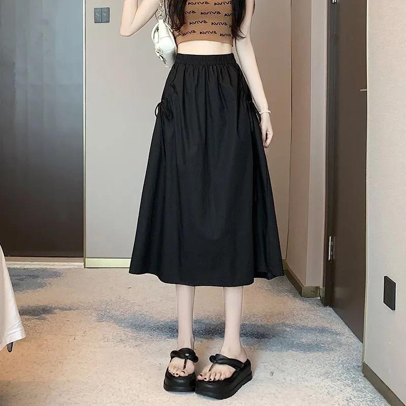 Working Skirt for Women In Summer, Small High-waisted Mid-length Drawstring A-line Umbrella Skirt