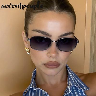 Steampunk Rectangle Sunglasses  Luxury Brand Trendy Metal Small Frame Sunglass For Ladies Classic Rectangular Shades UV400