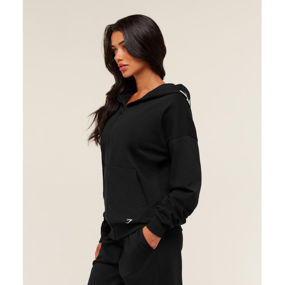 Gymshark Embroidered Zip Up Hoodie Black B4c9l Bb2j
