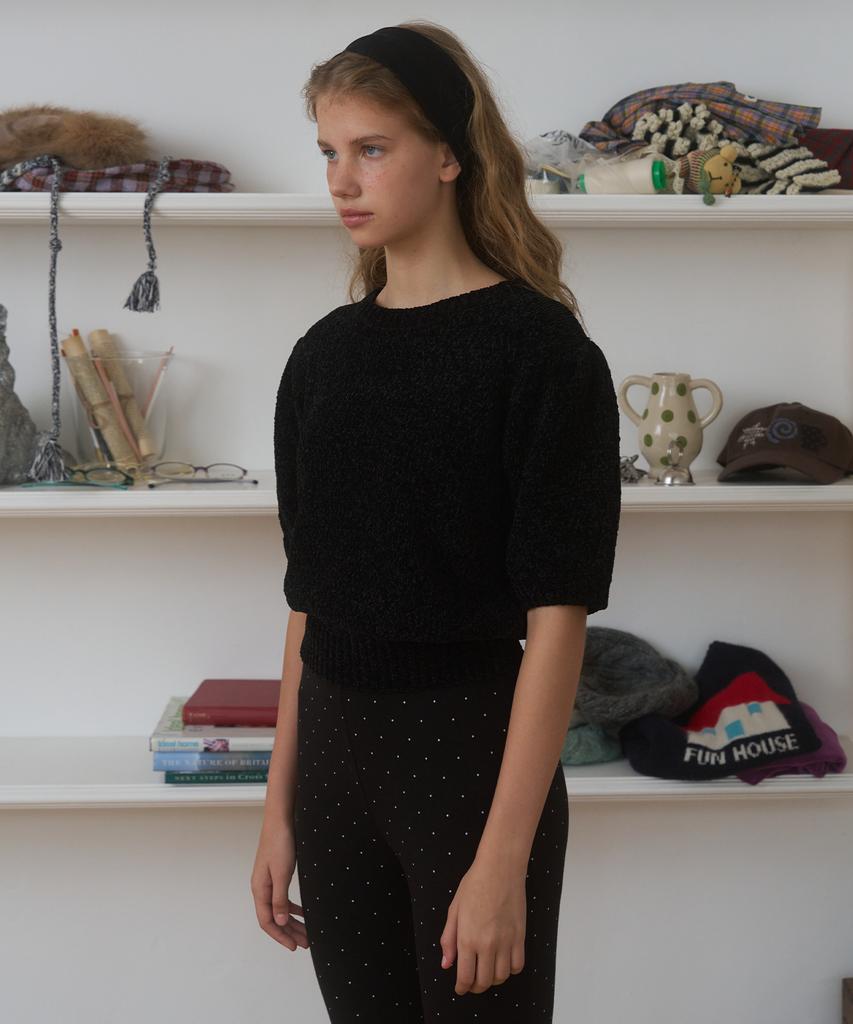 FUNFROMFUN Puff Sleeve Knit, Black