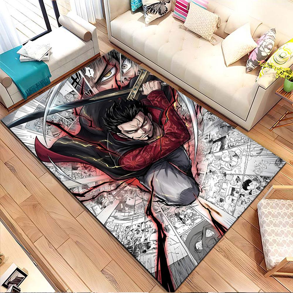 Dynamic Anime Swordfighter Design Patterned Carpet, Non Slip Mat Suitable for Living Room and Bedroom Sofas
