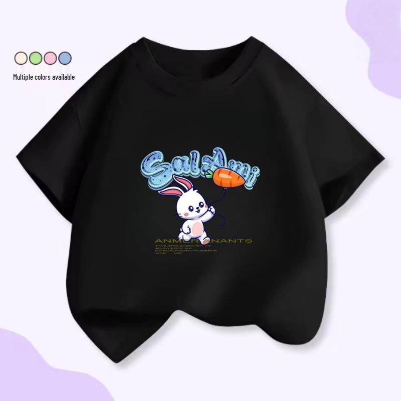 Cute Cartoon Rabbit Baby Girls' Cotton Round Neck Summer T-Shirt