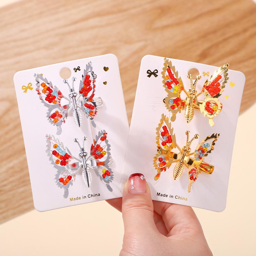 2/4pcs Women Girl Elegant Butterfly Hairpin Metal Accessories Trembling Butterfly Side Clip Moving Butterfly Hairpin Headdress
