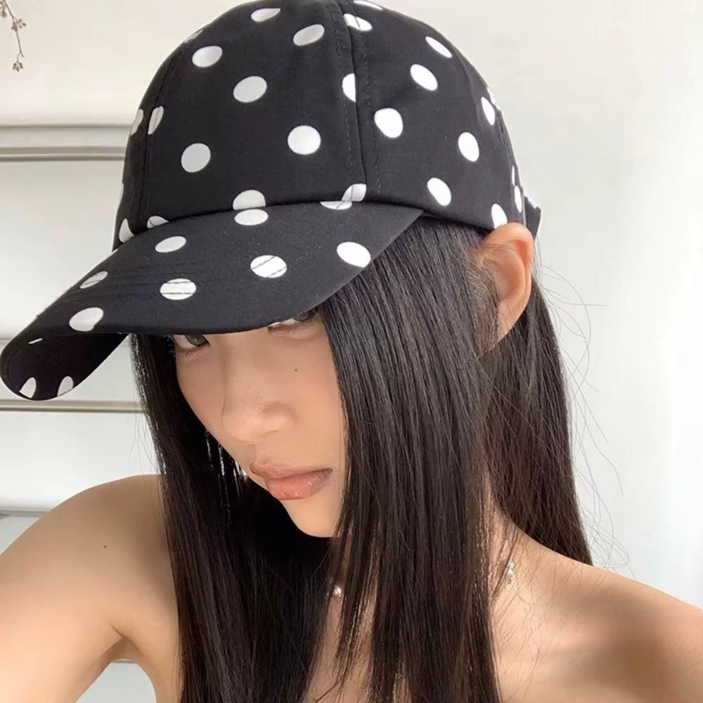 Soft Brim Polka Dot Baseball Cap Polyester Sun Hat Japanese Peaked Hat  Women