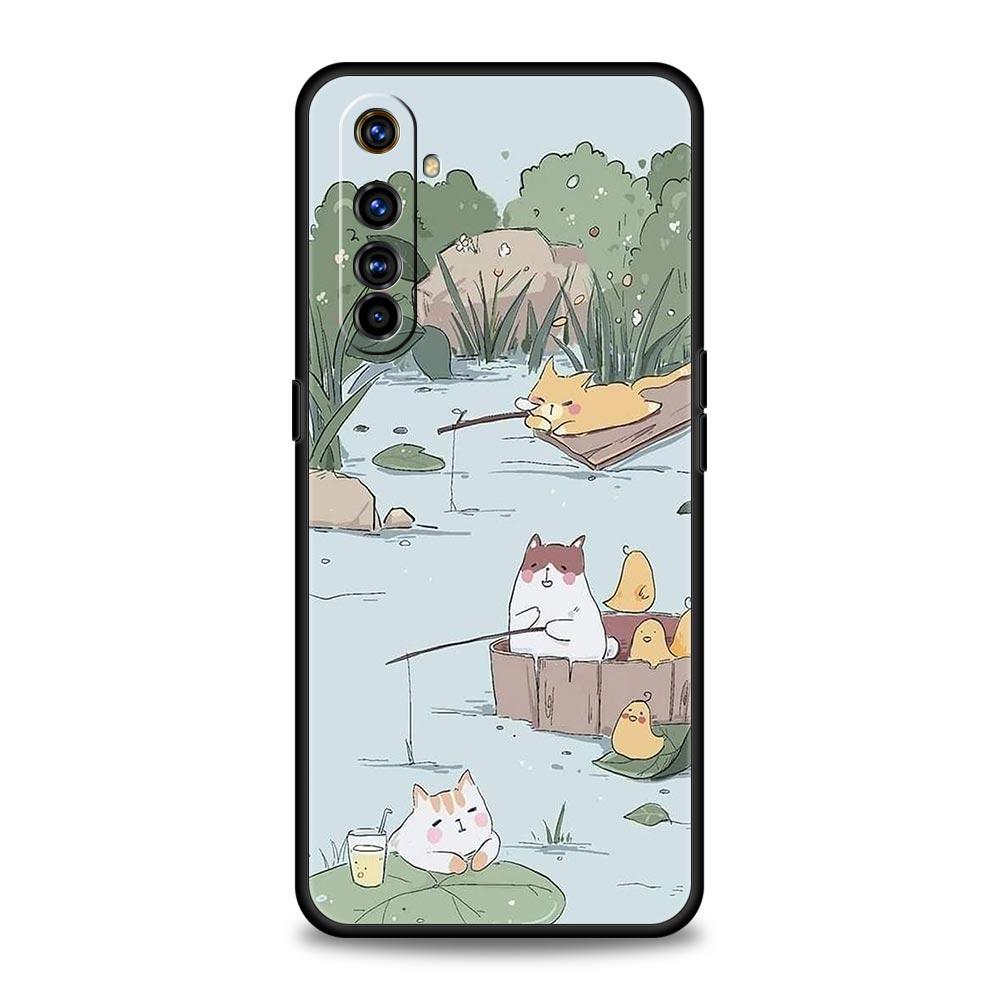 Cat Fishing Phone Case For Realme 16 15T 14 13 12 11 10 4G 9 8 5G Pro Plus C21 C25 C35 GT5 GT3 GT2 Neo 2 3 3T 5 Cover